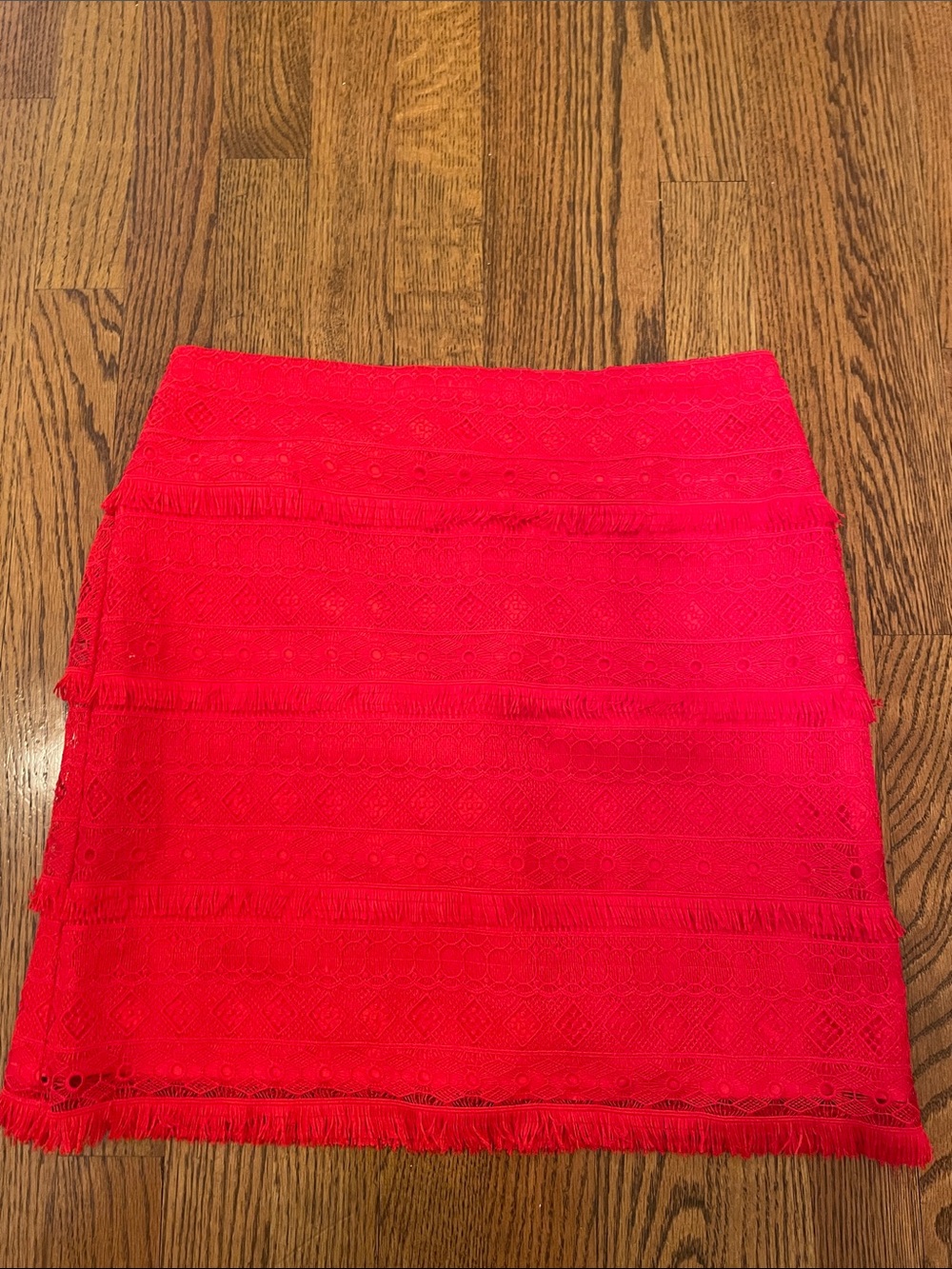 J crew red fringe lace skirt sz 4